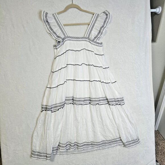 OLIVACEOUS SzM Off White Cream Midi SemiMaxi dress. Square NeckMidiSemiMaxiFlare - Picture 3 of 16